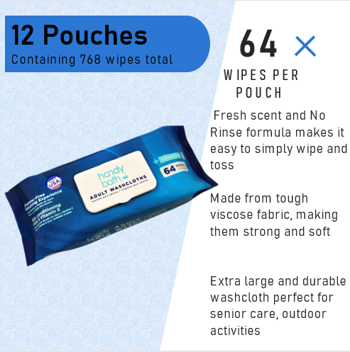 HandyBath Adult Washcloths Scented 64 ct Wipes Flow Pack – Diamond